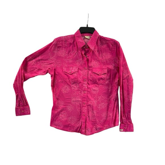 Vintage Rockies Women's Pearl Snap Buttons Rockabilly Cowgirl Size L Pink Floral - Picture 1 of 11